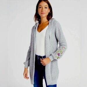 BY DESIGN Parker Hooded Embroidered Cardigan Sweater size large
